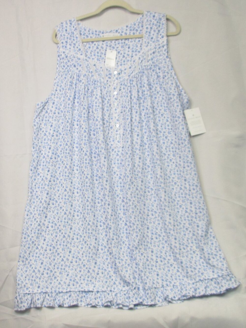 EILEEN WEST Sleeveless Nightgown Chemise Womens XL Rayon Blue White Floral